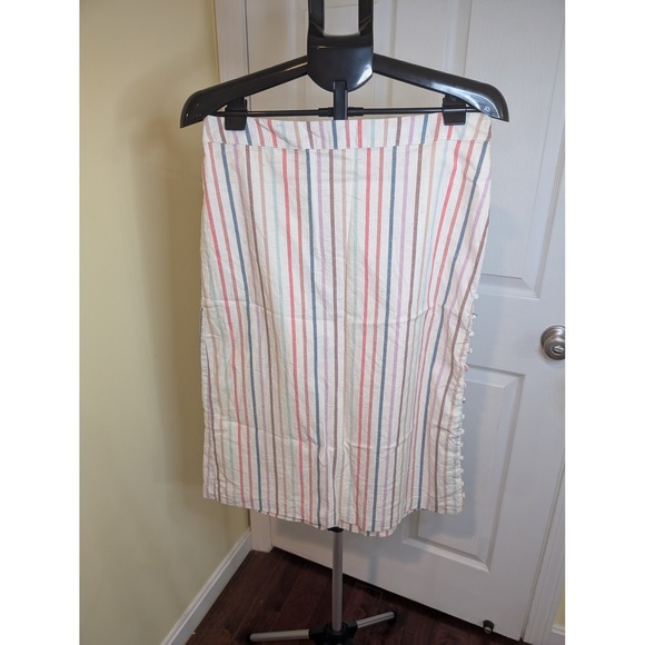 Madewell Dresses & Skirts - Madewell Button Slit Striped Midi Skirt Rainbow Flecked Cotton Lined - Size 8